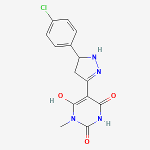 molecular formula C14H13ClN4O3 B14982516 (5Z)-5-[5-(4-chlorophenyl)pyrazolidin-3-ylidene]-6-hydroxy-3-methylpyrimidine-2,4(3H,5H)-dione 