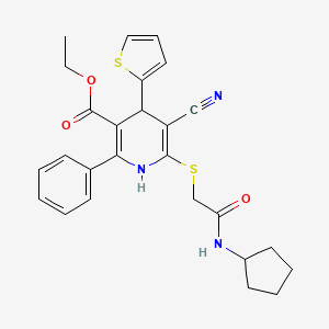 Ethyl 5-cyano-6-{[2-(cyclopentylamino)-2-oxoethyl]sulfanyl}-2-phenyl-4-(thiophen-2-yl)-1,4-dihydropyridine-3-carboxylate