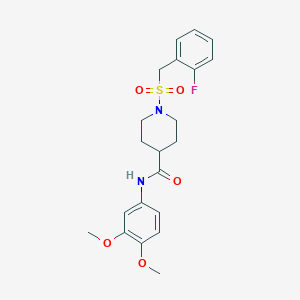 molecular formula C21H25FN2O5S B14982965 N-(3,4-dimethoxyphenyl)-1-[(2-fluorobenzyl)sulfonyl]piperidine-4-carboxamide 