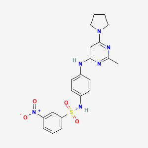 molecular formula C21H22N6O4S B14982975 N-(4-((2-methyl-6-(pyrrolidin-1-yl)pyrimidin-4-yl)amino)phenyl)-3-nitrobenzenesulfonamide 