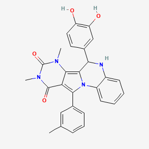 molecular formula C28H24N4O4 B14983174 9-(3,4-dihydroxyphenyl)-12,14-dimethyl-17-(3-methylphenyl)-1,8,12,14-tetrazatetracyclo[8.7.0.02,7.011,16]heptadeca-2,4,6,10,16-pentaene-13,15-dione 