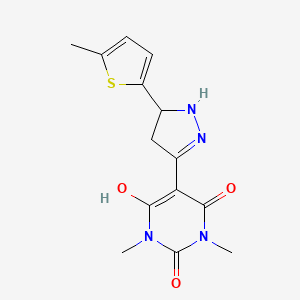 1,3-dimethyl-5-[5-(5-methylthiophen-2-yl)pyrazolidin-3-ylidene]pyrimidine-2,4,6(1H,3H,5H)-trione