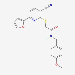 2-{[3-cyano-6-(furan-2-yl)pyridin-2-yl]sulfanyl}-N-(4-methoxybenzyl)acetamide