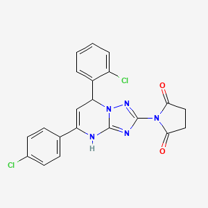 molecular formula C21H15Cl2N5O2 B14983924 1-[7-(2-Chlorophenyl)-5-(4-chlorophenyl)-4,7-dihydro[1,2,4]triazolo[1,5-a]pyrimidin-2-yl]pyrrolidine-2,5-dione 