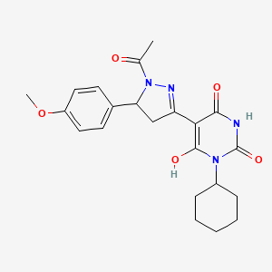 molecular formula C22H26N4O5 B14984856 (5Z)-5-[1-acetyl-5-(4-methoxyphenyl)pyrazolidin-3-ylidene]-3-cyclohexyl-6-hydroxypyrimidine-2,4(3H,5H)-dione 