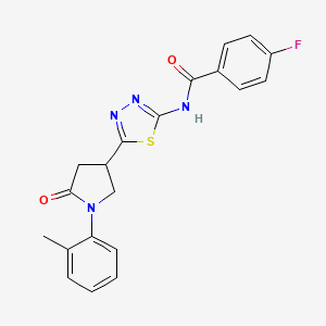 molecular formula C20H17FN4O2S B14986223 4-fluoro-N-{5-[1-(2-methylphenyl)-5-oxopyrrolidin-3-yl]-1,3,4-thiadiazol-2-yl}benzamide 