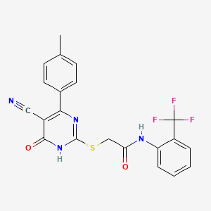 molecular formula C21H15F3N4O2S B14986292 2-{[5-Cyano-4-(4-methylphenyl)-6-oxo-1,6-dihydropyrimidin-2-YL]sulfanyl}-N-[2-(trifluoromethyl)phenyl]acetamide 