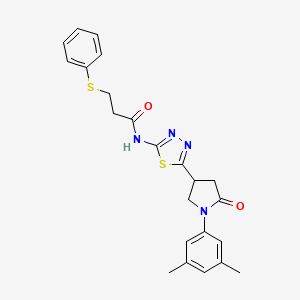 molecular formula C23H24N4O2S2 B14986300 N-{5-[1-(3,5-dimethylphenyl)-5-oxopyrrolidin-3-yl]-1,3,4-thiadiazol-2-yl}-3-(phenylsulfanyl)propanamide 