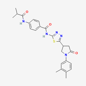 molecular formula C25H27N5O3S B14986323 N-{5-[1-(3,4-dimethylphenyl)-5-oxopyrrolidin-3-yl]-1,3,4-thiadiazol-2-yl}-4-[(2-methylpropanoyl)amino]benzamide 