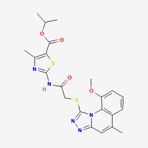 molecular formula C22H23N5O4S2 B14986445 Isopropyl 2-(2-((9-methoxy-5-methyl-[1,2,4]triazolo[4,3-a]quinolin-1-yl)thio)acetamido)-4-methylthiazole-5-carboxylate 