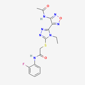 molecular formula C16H16FN7O3S B14987257 2-({5-[4-(acetylamino)-1,2,5-oxadiazol-3-yl]-4-ethyl-4H-1,2,4-triazol-3-yl}sulfanyl)-N-(2-fluorophenyl)acetamide 