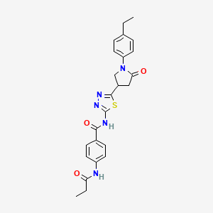 molecular formula C24H25N5O3S B14987519 N-{5-[1-(4-ethylphenyl)-5-oxopyrrolidin-3-yl]-1,3,4-thiadiazol-2-yl}-4-(propanoylamino)benzamide 