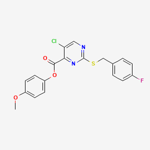 molecular formula C19H14ClFN2O3S B14988416 4-Methoxyphenyl 5-chloro-2-[(4-fluorobenzyl)sulfanyl]pyrimidine-4-carboxylate 