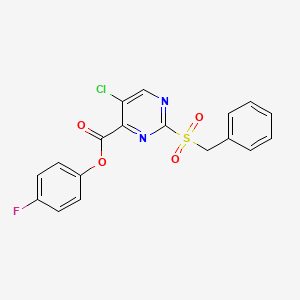 molecular formula C18H12ClFN2O4S B14988699 4-Fluorophenyl 2-(benzylsulfonyl)-5-chloropyrimidine-4-carboxylate 