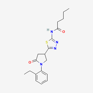 molecular formula C19H24N4O2S B14989760 N-{5-[1-(2-ethylphenyl)-5-oxopyrrolidin-3-yl]-1,3,4-thiadiazol-2-yl}pentanamide 