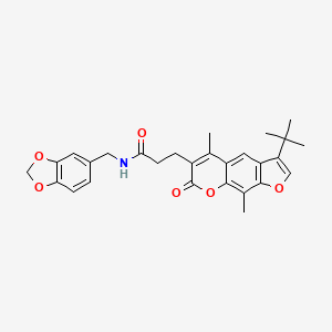 molecular formula C28H29NO6 B14989783 N-(1,3-benzodioxol-5-ylmethyl)-3-(3-tert-butyl-5,9-dimethyl-7-oxo-7H-furo[3,2-g]chromen-6-yl)propanamide 