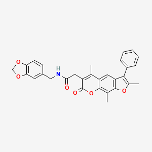 N-(1,3-benzodioxol-5-ylmethyl)-2-(2,5,9-trimethyl-7-oxo-3-phenyl-7H-furo[3,2-g]chromen-6-yl)acetamide