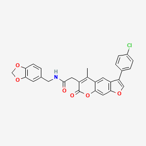 N-(1,3-benzodioxol-5-ylmethyl)-2-[3-(4-chlorophenyl)-5-methyl-7-oxo-7H-furo[3,2-g]chromen-6-yl]acetamide