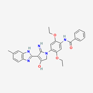 molecular formula C29H29N5O4 B14991070 N-{4-[5-Amino-4-(6-methyl-1H-1,3-benzodiazol-2-YL)-3-oxo-2,3-dihydro-1H-pyrrol-1-YL]-2,5-diethoxyphenyl}benzamide 