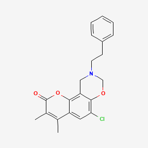 6-chloro-3,4-dimethyl-9-(2-phenylethyl)-9,10-dihydro-2H,8H-chromeno[8,7-e][1,3]oxazin-2-one