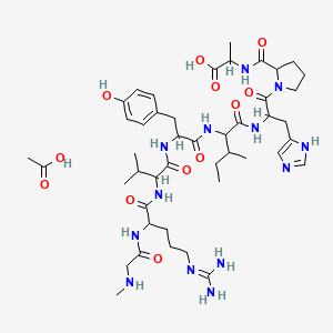 molecular formula C45H71N13O12 B1499159 acetic acid;2-[[1-[2-[[2-[[2-[[2-[[5-(diaminomethylideneamino)-2-[[2-(methylamino)acetyl]amino]pentanoyl]amino]-3-methylbutanoyl]amino]-3-(4-hydroxyphenyl)propanoyl]amino]-3-methylpentanoyl]amino]-3-(1H-imidazol-5-yl)propanoyl]pyrrolidine-2-carbonyl]amino]propanoic acid CAS No. 53935-10-7