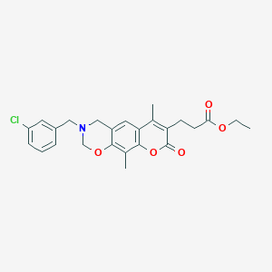 molecular formula C25H26ClNO5 B14991700 ethyl 3-[3-(3-chlorobenzyl)-6,10-dimethyl-8-oxo-3,4-dihydro-2H,8H-chromeno[6,7-e][1,3]oxazin-7-yl]propanoate 