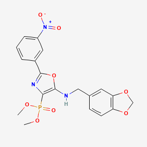 molecular formula C19H18N3O8P B14991914 Dimethyl {5-[(1,3-benzodioxol-5-ylmethyl)amino]-2-(3-nitrophenyl)-1,3-oxazol-4-yl}phosphonate 