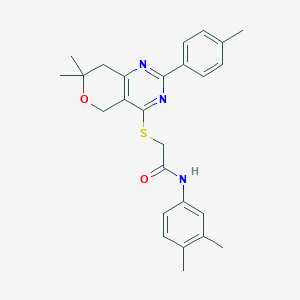 molecular formula C26H29N3O2S B14992399 2-{[7,7-dimethyl-2-(4-methylphenyl)-7,8-dihydro-5H-pyrano[4,3-d]pyrimidin-4-yl]sulfanyl}-N-(3,4-dimethylphenyl)acetamide 