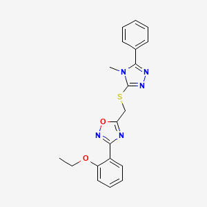 molecular formula C20H19N5O2S B14992569 3-(2-ethoxyphenyl)-5-{[(4-methyl-5-phenyl-4H-1,2,4-triazol-3-yl)sulfanyl]methyl}-1,2,4-oxadiazole 