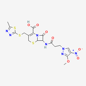 7-{[3-(3-methoxy-4-nitro-1H-pyrazol-1-yl)propanoyl]amino}-3-{[(5-methyl-1,3,4-thiadiazol-2-yl)sulfanyl]methyl}-8-oxo-5-thia-1-azabicyclo[4.2.0]oct-2-ene-2-carboxylic acid