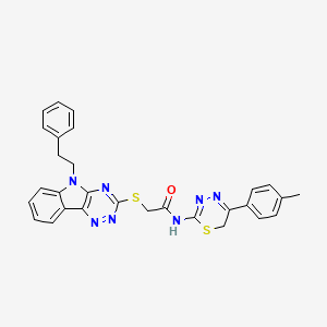 molecular formula C29H25N7OS2 B14993116 N-[5-(4-methylphenyl)-6H-1,3,4-thiadiazin-2-yl]-2-{[5-(2-phenylethyl)-5H-[1,2,4]triazino[5,6-b]indol-3-yl]sulfanyl}acetamide 