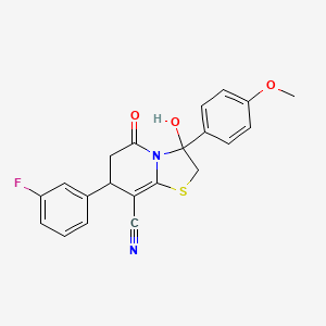 molecular formula C21H17FN2O3S B14993338 7-(3-fluorophenyl)-3-hydroxy-3-(4-methoxyphenyl)-5-oxo-2,3,6,7-tetrahydro-5H-[1,3]thiazolo[3,2-a]pyridine-8-carbonitrile 