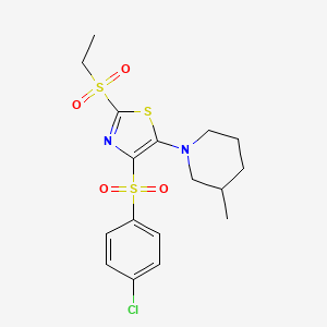 molecular formula C17H21ClN2O4S3 B14993371 4-((4-Chlorophenyl)sulfonyl)-2-(ethylsulfonyl)-5-(3-methylpiperidin-1-yl)thiazole 