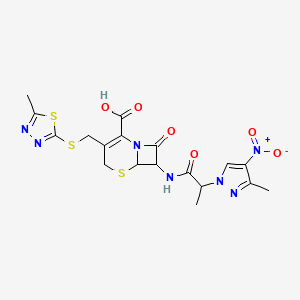 7-{[2-(3-methyl-4-nitro-1H-pyrazol-1-yl)propanoyl]amino}-3-{[(5-methyl-1,3,4-thiadiazol-2-yl)sulfanyl]methyl}-8-oxo-5-thia-1-azabicyclo[4.2.0]oct-2-ene-2-carboxylic acid