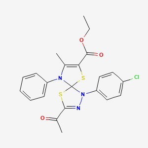 Ethyl 3-acetyl-1-(4-chlorophenyl)-8-methyl-9-phenyl-4,6-dithia-1,2,9-triazaspiro[4.4]nona-2,7-diene-7-carboxylate