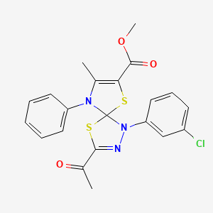 molecular formula C21H18ClN3O3S2 B14993622 Methyl 3-acetyl-1-(3-chlorophenyl)-8-methyl-9-phenyl-4,6-dithia-1,2,9-triazaspiro[4.4]nona-2,7-diene-7-carboxylate 