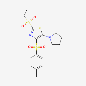 molecular formula C16H20N2O4S3 B14993644 2-(Ethylsulfonyl)-5-(pyrrolidin-1-yl)-4-tosylthiazole 