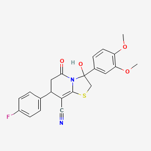 molecular formula C22H19FN2O4S B14993712 3-(3,4-dimethoxyphenyl)-7-(4-fluorophenyl)-3-hydroxy-5-oxo-2,3,6,7-tetrahydro-5H-[1,3]thiazolo[3,2-a]pyridine-8-carbonitrile 