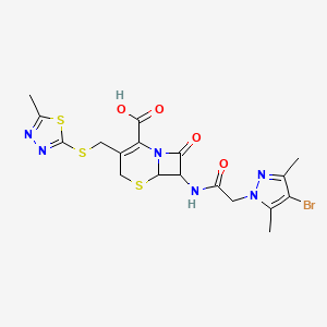 molecular formula C18H19BrN6O4S3 B14993891 7-{[(4-bromo-3,5-dimethyl-1H-pyrazol-1-yl)acetyl]amino}-3-{[(5-methyl-1,3,4-thiadiazol-2-yl)sulfanyl]methyl}-8-oxo-5-thia-1-azabicyclo[4.2.0]oct-2-ene-2-carboxylic acid 