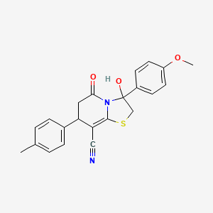 molecular formula C22H20N2O3S B14993920 3-hydroxy-3-(4-methoxyphenyl)-7-(4-methylphenyl)-5-oxo-2,3,6,7-tetrahydro-5H-[1,3]thiazolo[3,2-a]pyridine-8-carbonitrile 