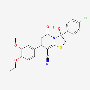 molecular formula C23H21ClN2O4S B14993946 3-(4-chlorophenyl)-7-(4-ethoxy-3-methoxyphenyl)-3-hydroxy-5-oxo-2,3,6,7-tetrahydro-5H-[1,3]thiazolo[3,2-a]pyridine-8-carbonitrile 