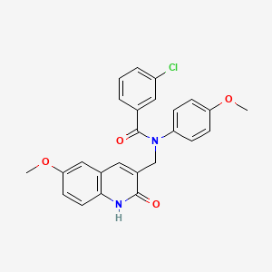 molecular formula C25H21ClN2O4 B14994056 3-chloro-N-[(2-hydroxy-6-methoxyquinolin-3-yl)methyl]-N-(4-methoxyphenyl)benzamide 