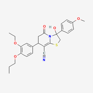 molecular formula C26H28N2O5S B14994074 7-(3-ethoxy-4-propoxyphenyl)-3-hydroxy-3-(4-methoxyphenyl)-5-oxo-2,3,6,7-tetrahydro-5H-[1,3]thiazolo[3,2-a]pyridine-8-carbonitrile 