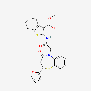 ethyl 2-(2-(2-(furan-2-yl)-4-oxo-3,4-dihydrobenzo[b][1,4]thiazepin-5(2H)-yl)acetamido)-4,5,6,7-tetrahydrobenzo[b]thiophene-3-carboxylate