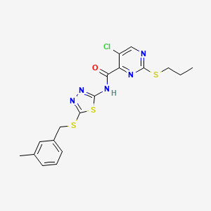 molecular formula C18H18ClN5OS3 B14994297 5-chloro-N-{5-[(3-methylbenzyl)sulfanyl]-1,3,4-thiadiazol-2-yl}-2-(propylsulfanyl)pyrimidine-4-carboxamide 