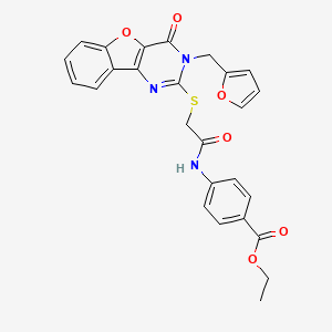 molecular formula C26H21N3O6S B14994317 Ethyl 4-[(2-{[3-(2-furylmethyl)-4-oxo-3,4-dihydro[1]benzofuro[3,2-D]pyrimidin-2-YL]sulfanyl}acetyl)amino]benzoate 