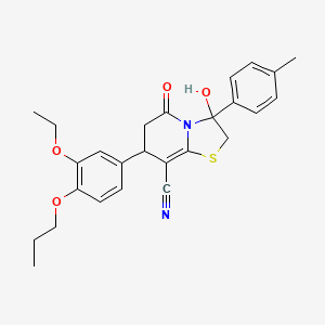 molecular formula C26H28N2O4S B14994329 7-(3-ethoxy-4-propoxyphenyl)-3-hydroxy-3-(4-methylphenyl)-5-oxo-2,3,6,7-tetrahydro-5H-[1,3]thiazolo[3,2-a]pyridine-8-carbonitrile 