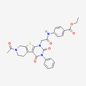 molecular formula C28H26N4O6S B14994404 ethyl 4-[[2-(11-acetyl-3,5-dioxo-4-phenyl-8-thia-4,6,11-triazatricyclo[7.4.0.02,7]trideca-1(9),2(7)-dien-6-yl)acetyl]amino]benzoate 