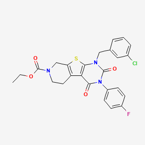 molecular formula C25H21ClFN3O4S B14994421 ethyl 6-[(3-chlorophenyl)methyl]-4-(4-fluorophenyl)-3,5-dioxo-8-thia-4,6,11-triazatricyclo[7.4.0.02,7]trideca-1(9),2(7)-diene-11-carboxylate 