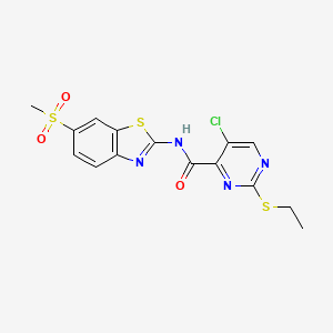 molecular formula C15H13ClN4O3S3 B14994431 5-chloro-2-(ethylsulfanyl)-N-[6-(methylsulfonyl)-1,3-benzothiazol-2-yl]pyrimidine-4-carboxamide 